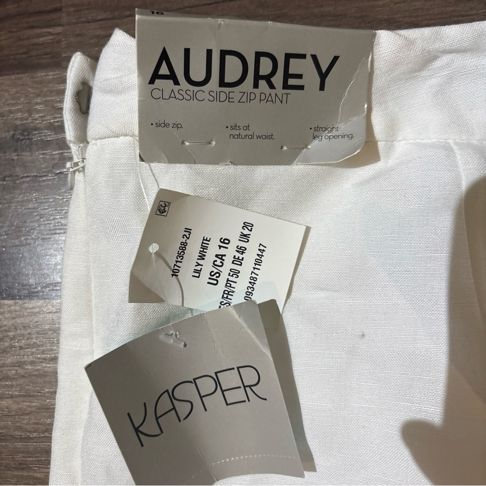 NWT KASPER AUDREY 16 CLASSIC SIDE ZIP LINEN LINED LILY WHITE DRESS WORK PANTS